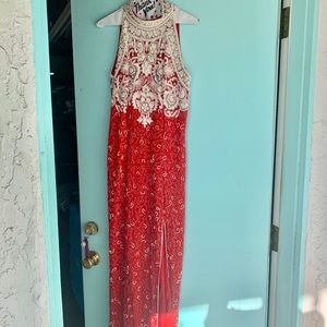 - Red gown with pearls and beads. Beyond stu…